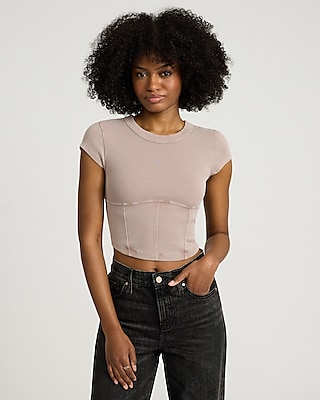 Fitted Ribbed Crew Neck Corset Baby Tee