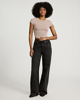 Fitted Ribbed Crew Neck Corset Baby Tee - image 3