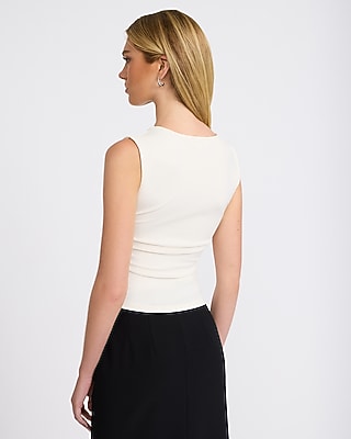 Ribbed Square Neck Ruched Crop Top