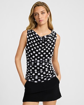Mesh Polka Dot Draped Cowl Neck Top | Express