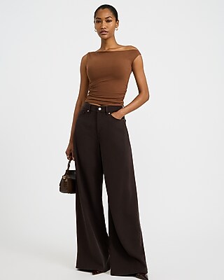 One Shoulder Twist Strap Ruched Knit Top