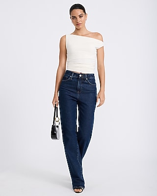 One Shoulder Twist Strap Ruched Knit Top