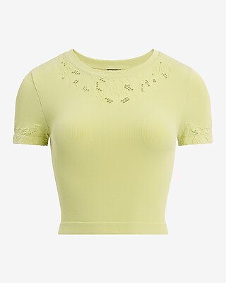 Body Contour Seamless Ribbed Lace Crew Neck Baby Tee - thumbnail 8