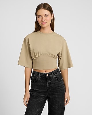Crew Neck Short Sleeve Corset Tee