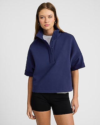 Striped Trim Quarter Zip Cropped Sweatshirt