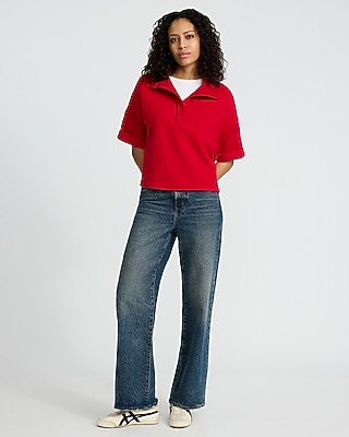 ☆未使用☆JULY NINE/SHORT SLEEVE SWEATSHIRT Skimming Ribbed Tipped Short Sleeve Sweater Tee | Express