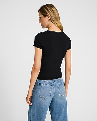 Body Contour Seamless Ribbed Sweetheart Lace-Up Tee