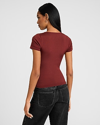 Body Contour Seamless Ribbed Sweetheart Lace-Up Tee