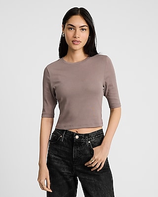 Fitted Crew Neck Elbow Sleeve Tee