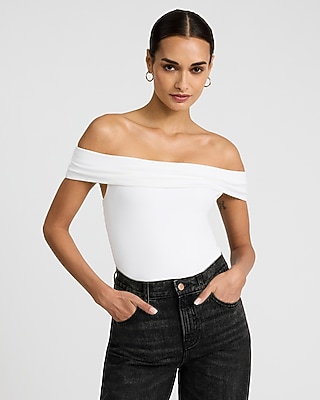 Body Contour Stretch Cotton Off The Shoulder Bodysuit - image 5