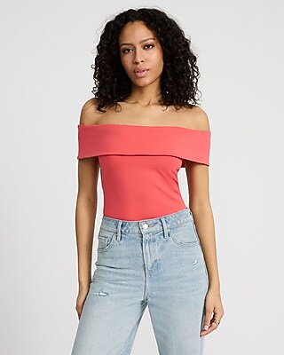 Body Contour Stretch Cotton Off The Shoulder Bodysuit - image 2
