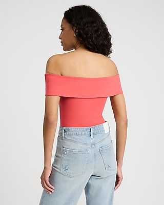 Body Contour Stretch Cotton Off The Shoulder Bodysuit - image 3