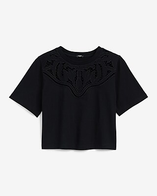 Crochet Crew Neck Short Sleeve Cropped Boyfriend Tee