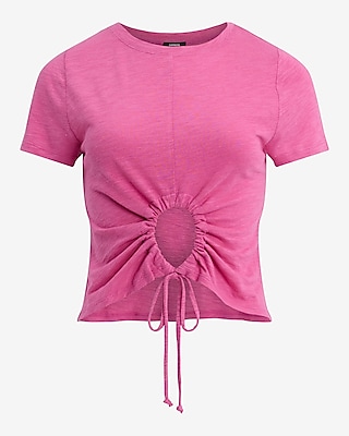 Crew Neck Short Sleeve Front Tie Cutout Tee