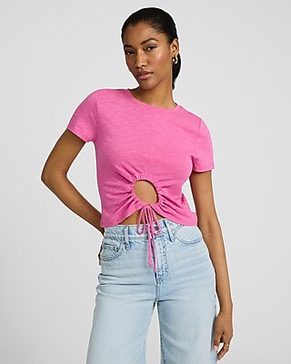 Crew Neck Short Sleeve Front Tie Cutout Tee