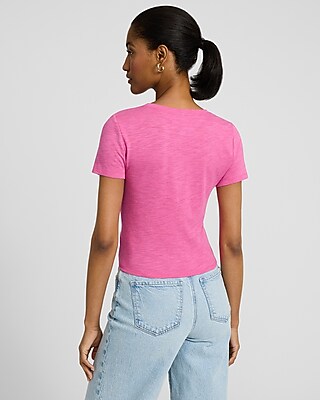 Crew Neck Short Sleeve Front Tie Cutout Tee