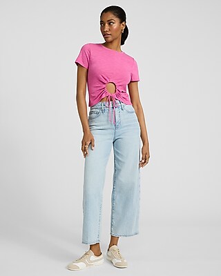Crew Neck Short Sleeve Front Tie Cutout Tee