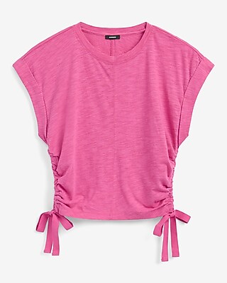 Crew Neck Short Sleeve Ruched Side Tie Tee - image 5