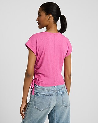 Crew Neck Short Sleeve Ruched Side Tie Tee - image 3