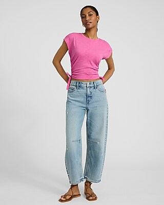Crew Neck Short Sleeve Ruched Side Tie Tee - image 4