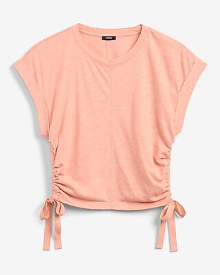 Crew Neck Short Sleeve Ruched Side Tie Tee