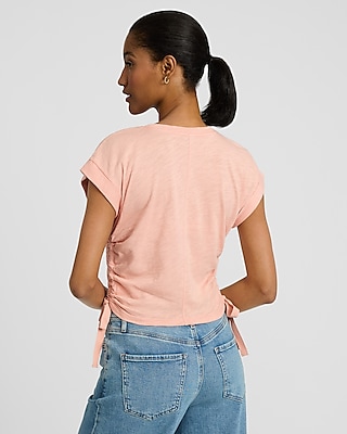 Crew Neck Short Sleeve Ruched Side Tie Tee