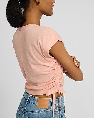 Crew Neck Short Sleeve Ruched Side Tie Tee