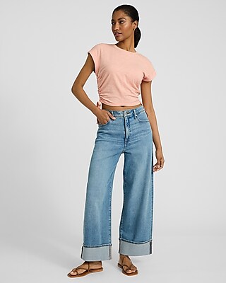Crew Neck Short Sleeve Ruched Side Tie Tee