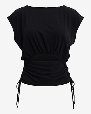 Boat Neck Cap Sleeve Front Cutout Tie Side Tee