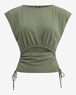 Boat Neck Cap Sleeve Front Cutout Tie Side Tee - image 5