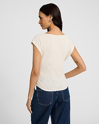 Boat Neck Cap Sleeve Front Cutout Tie Side Tee