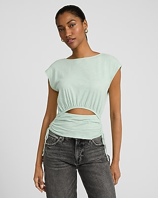 Boat Neck Cap Sleeve Front Cutout Tie Side Tee | Express