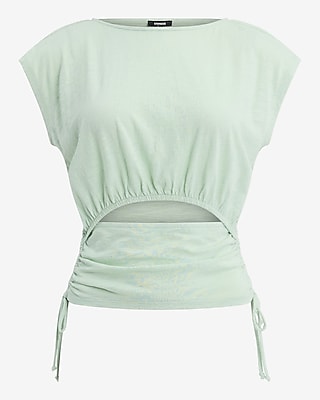 Boat Neck Cap Sleeve Front Cutout Tie Side Tee