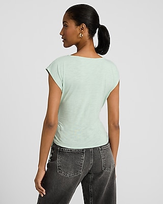 Boat Neck Cap Sleeve Front Cutout Tie Side Tee