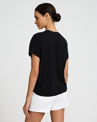 V-Neck Short Sleeve Ruched Tie Front Tee
