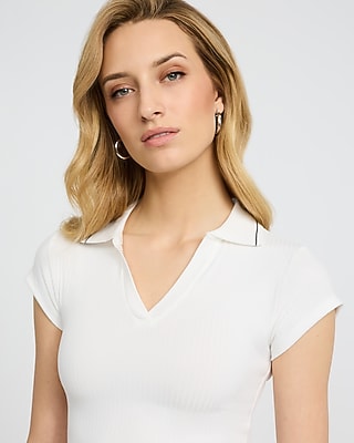 Ribbed Collared V-Neck Short Sleeve Polo Tee - image 2