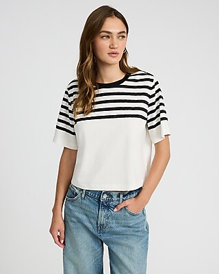 Striped Crew Neck Short Sleeve Boyfriend Tee