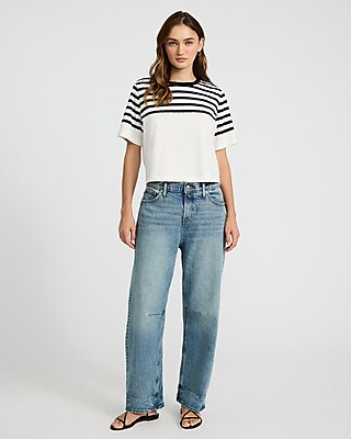 Striped Crew Neck Short Sleeve Boyfriend Tee