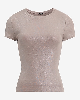 Fitted Ribbed Shine Crew Neck Short Sleeve Tee
