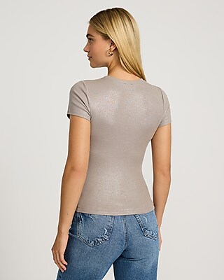 Fitted Ribbed Shine Crew Neck Short Sleeve Tee