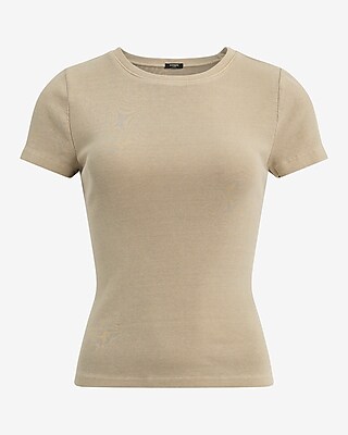 Washed Fitted Ribbed Crew Neck Short Sleeve Tee
