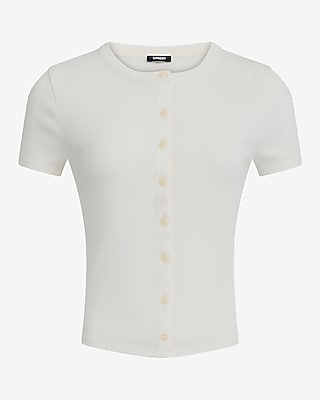 Ribbed Button Front Short Sleeve Tee