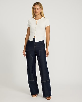 Ribbed Button Front Short Sleeve Tee