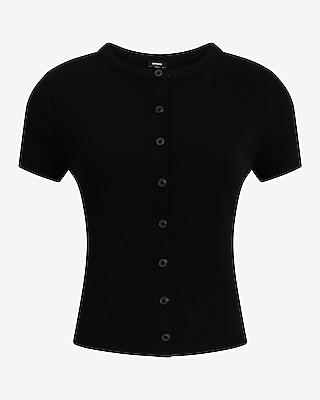 Ribbed Button Front Short Sleeve Tee