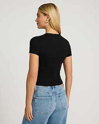 Ribbed Button Front Short Sleeve Tee