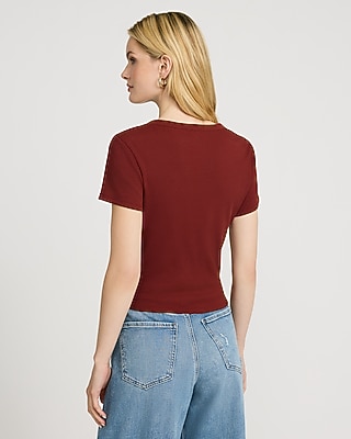 Ribbed Button Front Short Sleeve Tee