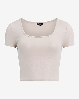 Fitted Ribbed Shine Scoop Neck Baby Tee - image 5