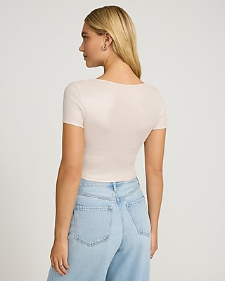 Fitted Ribbed Shine Scoop Neck Baby Tee - image 3