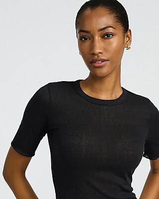 Sheer Textured Crew Neck Short Sleeve Tee
