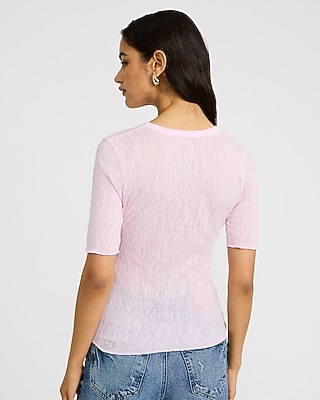 Sheer Textured Crew Neck Short Sleeve Tee - image 2